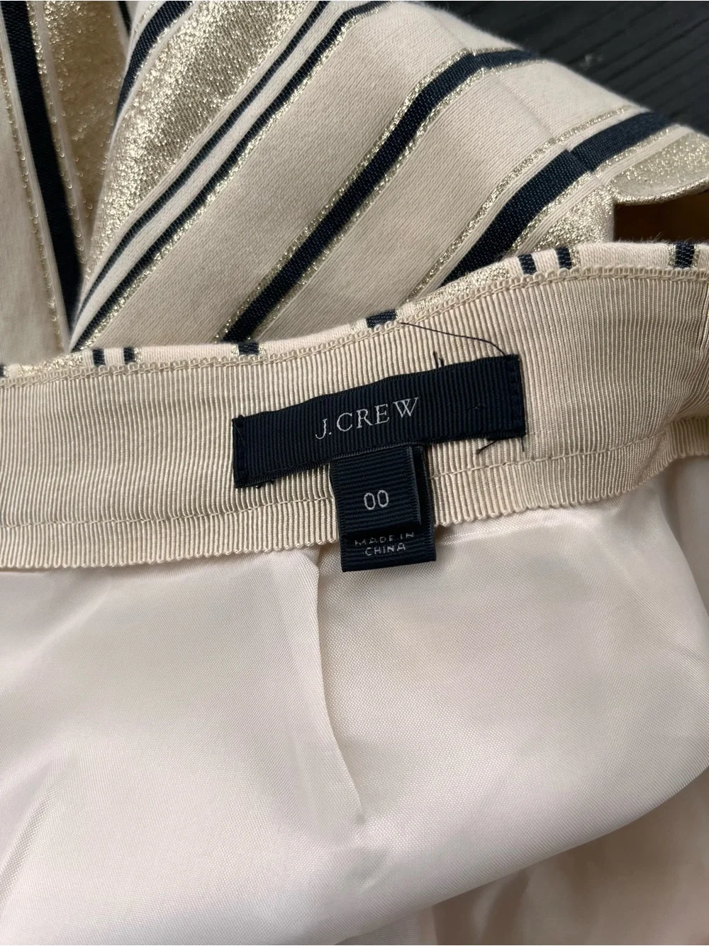 J. Crew Cream, Black & Gold Striped Mini Skirt
